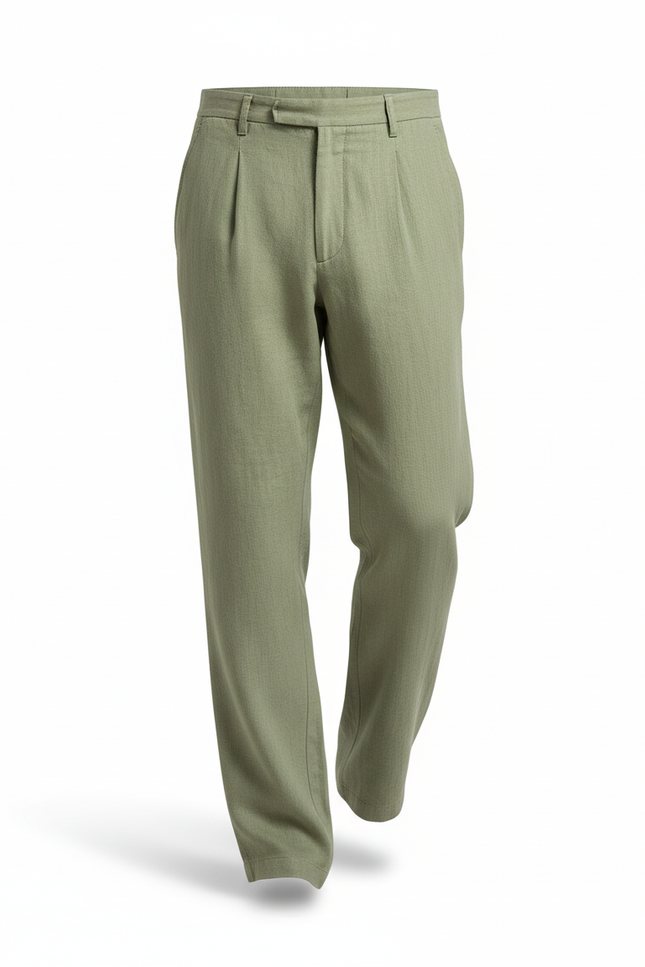 Pantalon En Lin Vert Homme Décontracté Confortable Léger - vue 3
