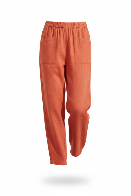 Pantalon En Lin Rouge Ample Taille Haute Droit - Orange - vue 3