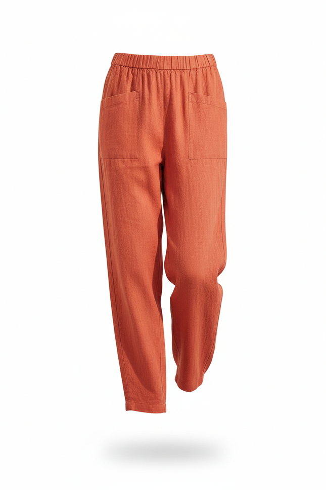 Pantalon En Lin Rouge Ample Taille Haute Droit - Orange - vue 3