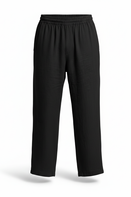 Pantalon En Lin Homme Noir Coupe Ample Casual - vue 3