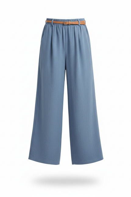 Pantalon En Lin Bleu Ample Fluide Enfant - vue 3