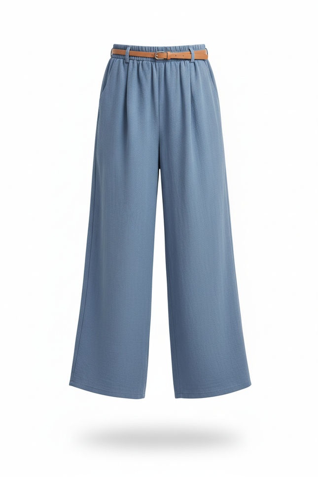 Pantalon En Lin Bleu Ample Fluide Enfant - vue 3