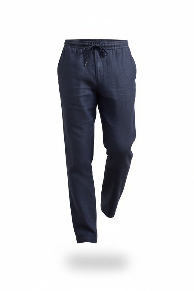 Pantalon En Lin Bleu - Marine - vue 3