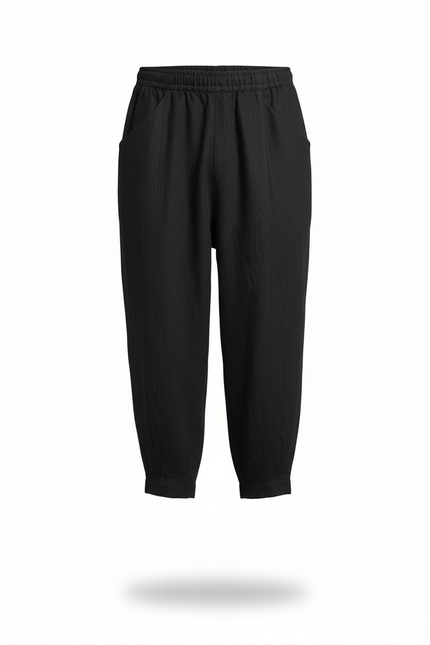 Pantalon En Lin Noir Ample Harem Homme Décontracté - vue 3