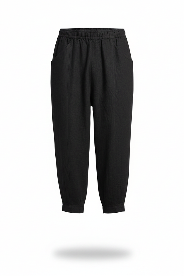 Pantalon En Lin Noir Ample Harem Homme Décontracté - vue 3