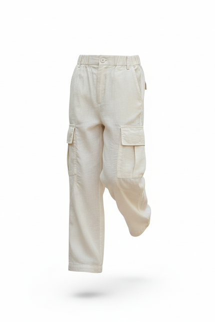 Pantalon En Lin Beige Ample Cargo Enfant Décontracté - vue 3