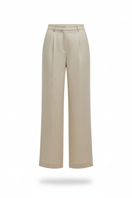 Pantalon En Lin Femme Écru Large - Beige - vue 3