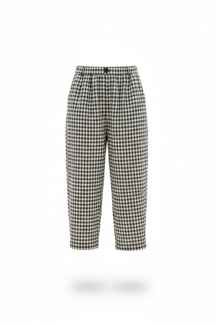 Pantalon En Lin Carreaux Noir Blanc Ample Décontracté - Imprimé - vue 3