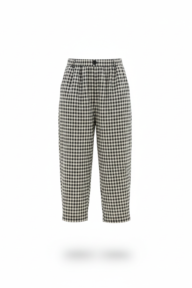 Pantalon En Lin Carreaux Noir Blanc Ample Décontracté - Imprimé - vue 3