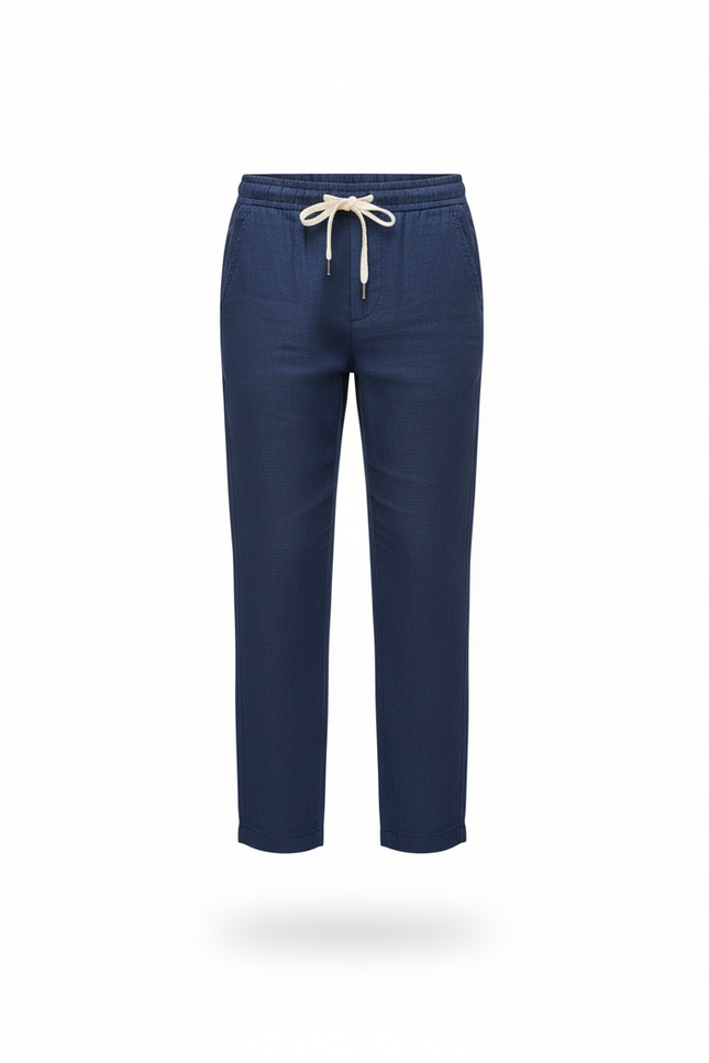Pantalon En Lin Bleu Marine Décontracté Cordon Garçon - vue 3