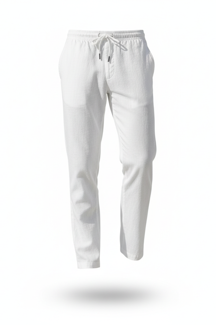Pantalon En Lin Blanc Homme Droit Cordon Décontracté - vue 3
