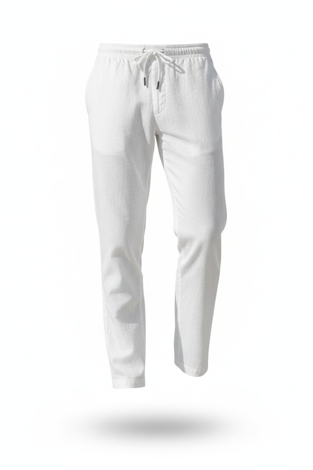 Pantalon En Lin Blanc Homme Droit Cordon Décontracté - vue 3