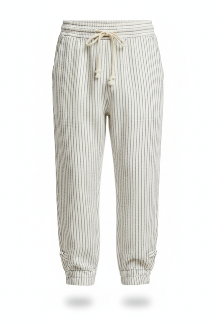 Pantalon En Lin Rayé Garçon Ample Cordon Décontracté - Imprimé - vue 3