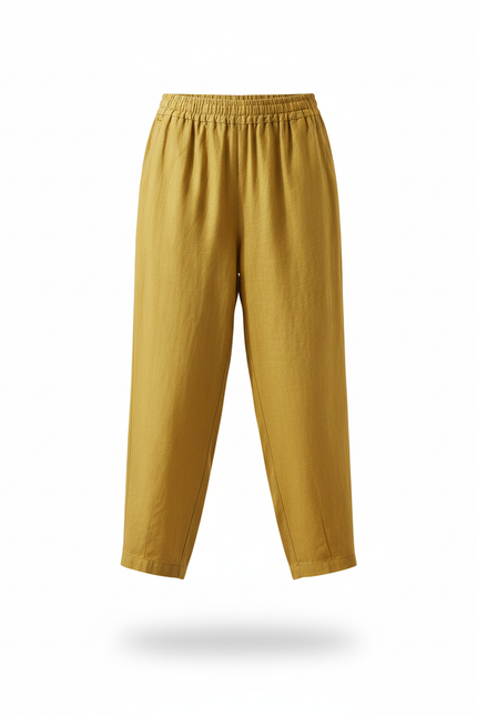 Pantalon En Lin Ample Jaune Moutarde Femme - vue 3