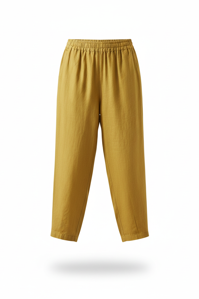 Pantalon En Lin Ample Jaune Moutarde Femme - vue 3