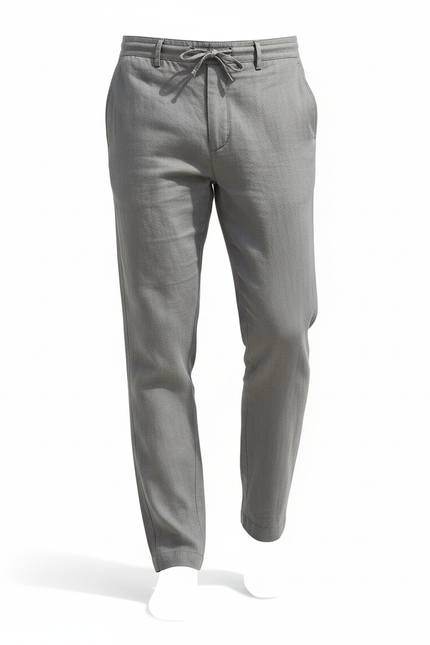Pantalon En Lin Gris Cordon Décontracté Léger - vue 3