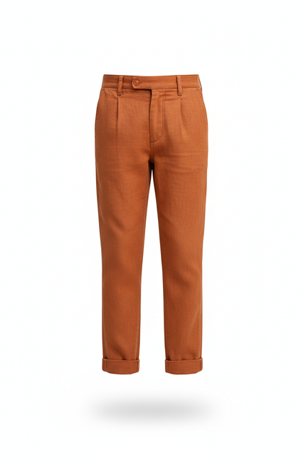 Pantalon En Lin Orange Plissé Enfant Élégant Décontracté - vue 3