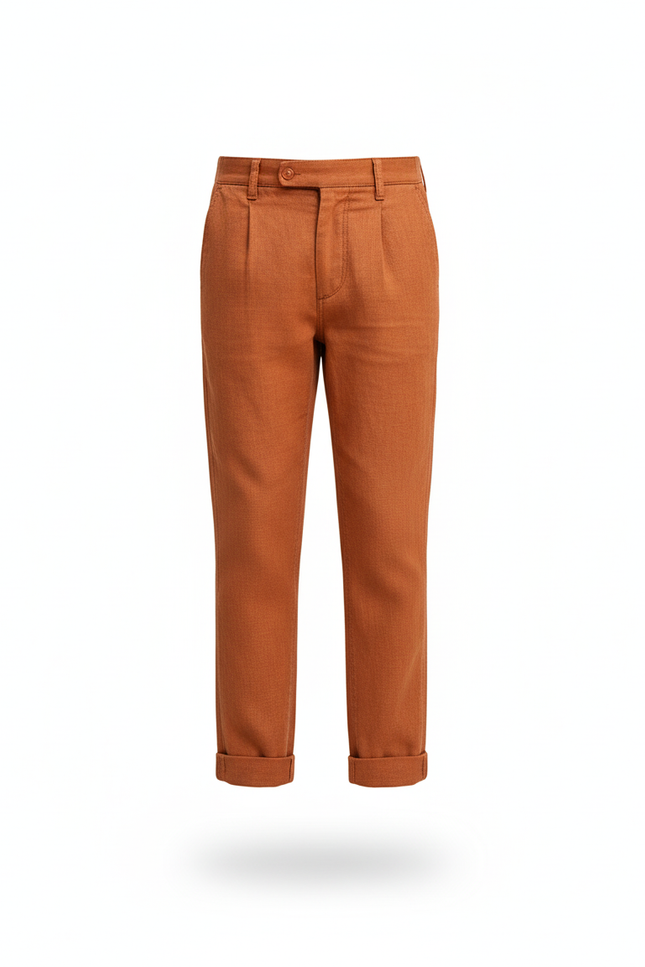 Pantalon En Lin Orange Plissé Enfant Élégant Décontracté - vue 3