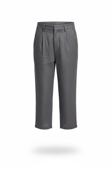 Pantalon En Lin Gris Court Ample Décontracté Garçon - vue 3