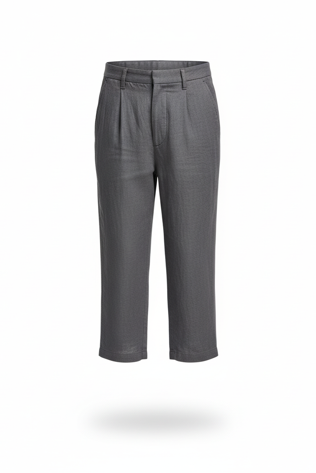 Pantalon En Lin Gris Court Ample Décontracté Garçon - vue 3