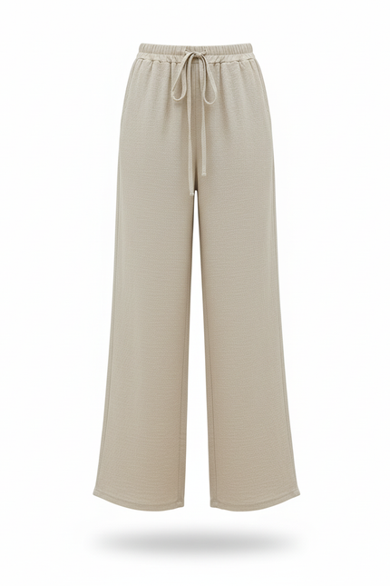 Pantalon En Lin Beige Ample Décontracté Fille Fluide - vue 3
