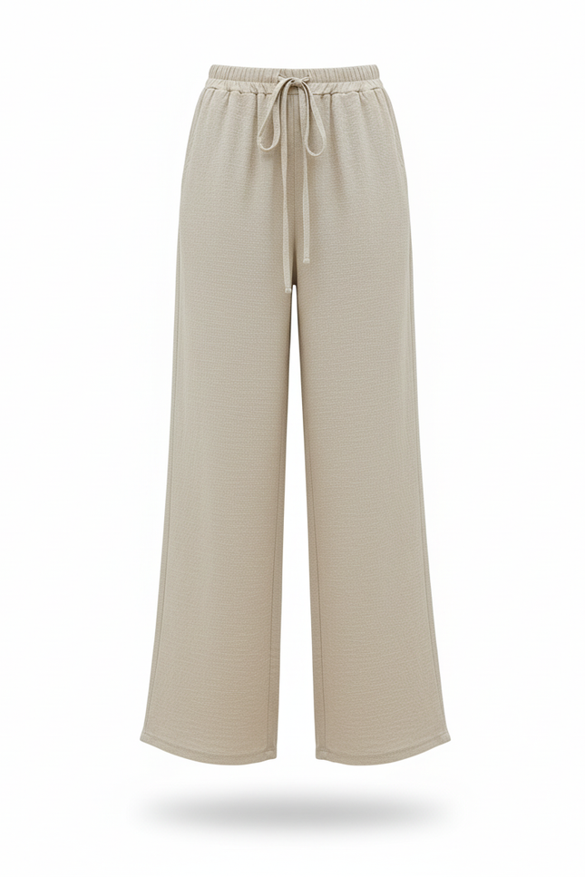 Pantalon En Lin Beige Ample Décontracté Fille Fluide - vue 3
