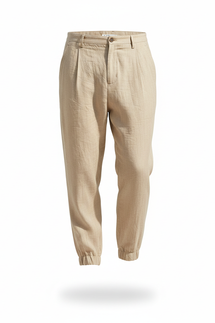 Pantalon En Lin Beige Ample Léger Décontracté Homme - vue 3