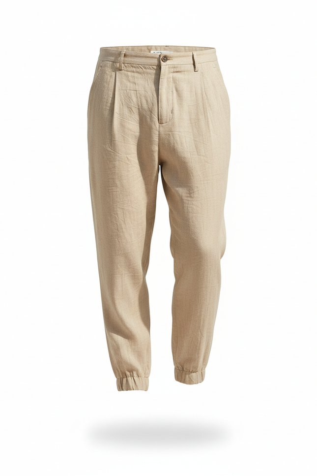 Pantalon En Lin Beige Ample Léger Décontracté Homme - vue 3