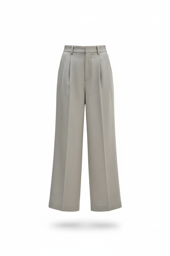 Pantalon En Lin Gris Ample Droit Élégant Décontracté - vue 3