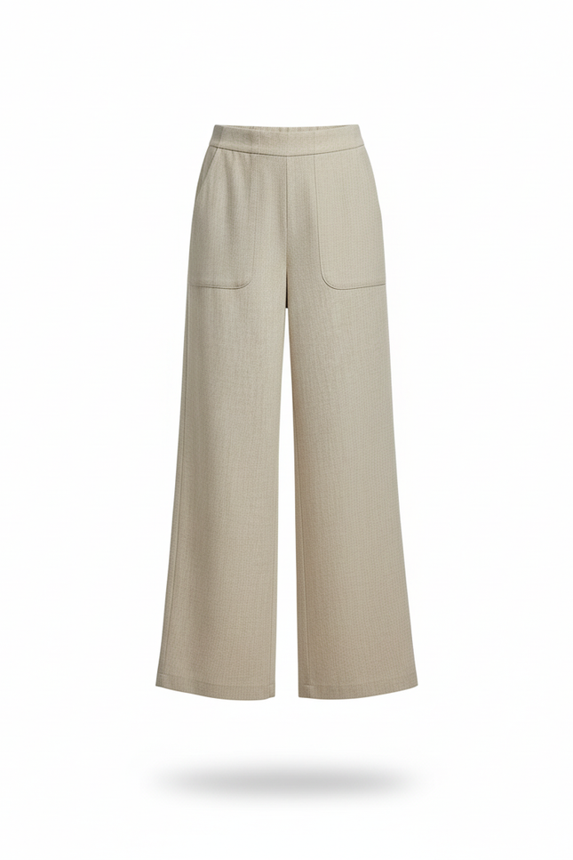 Pantalon En Lin Beige Ample Taille Haute Droit Élégant - vue 3