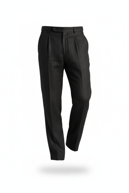 Pantalon En Lin Noir Plissé Élégant Droit Homme - vue 3