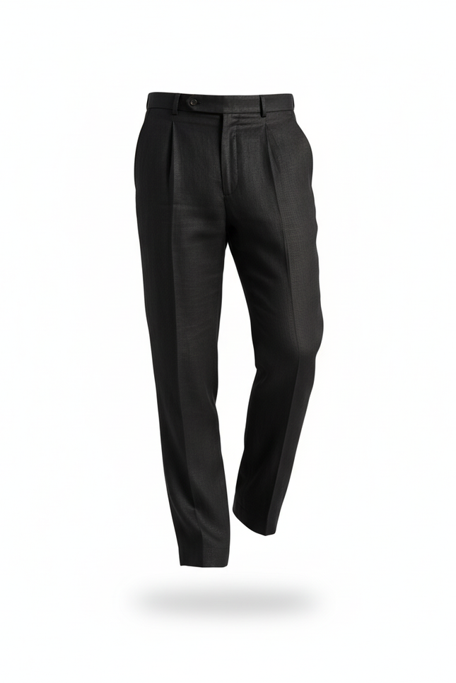 Pantalon En Lin Noir Plissé Élégant Droit Homme - vue 3
