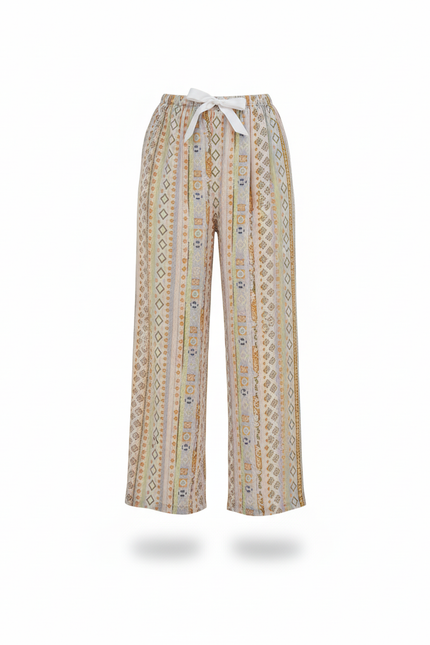 Pantalon En Lin Ample Motif Ethnique Fluide Femme - Multicolore - vue 3