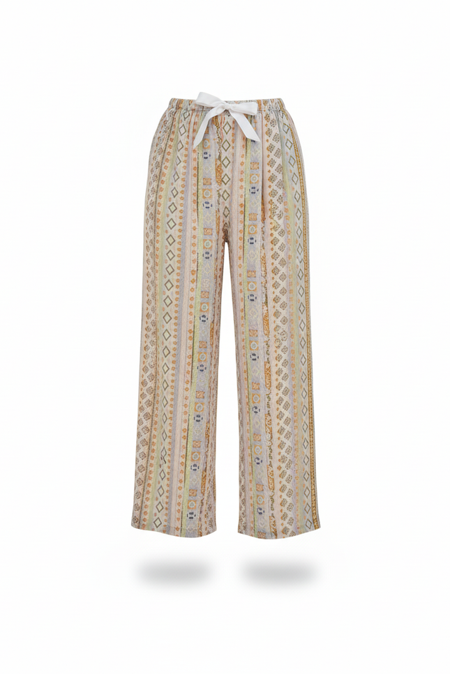 Pantalon En Lin Ample Motif Ethnique Fluide Femme - Multicolore - vue 3
