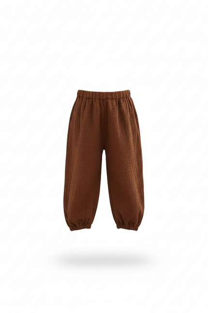 Pantalon En Lin Ample Marron Fille Décontracté Coton - vue 3