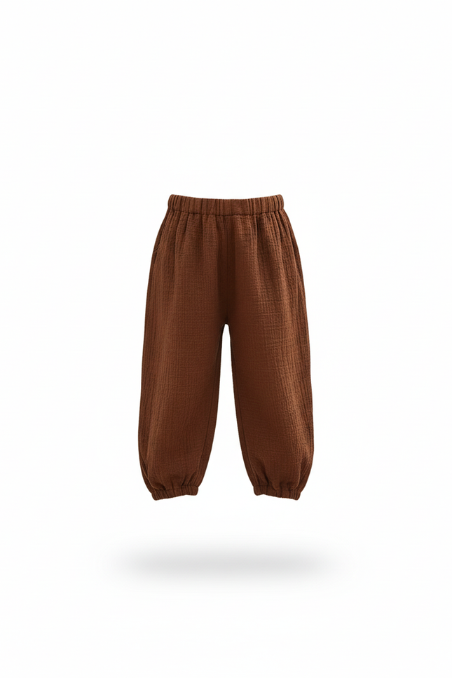 Pantalon En Lin Ample Marron Fille Décontracté Coton - vue 3
