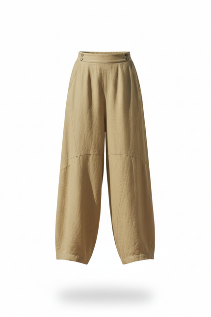 Pantalon En Lin Kaki Ample Décontracté Fluide Chic - vue 3