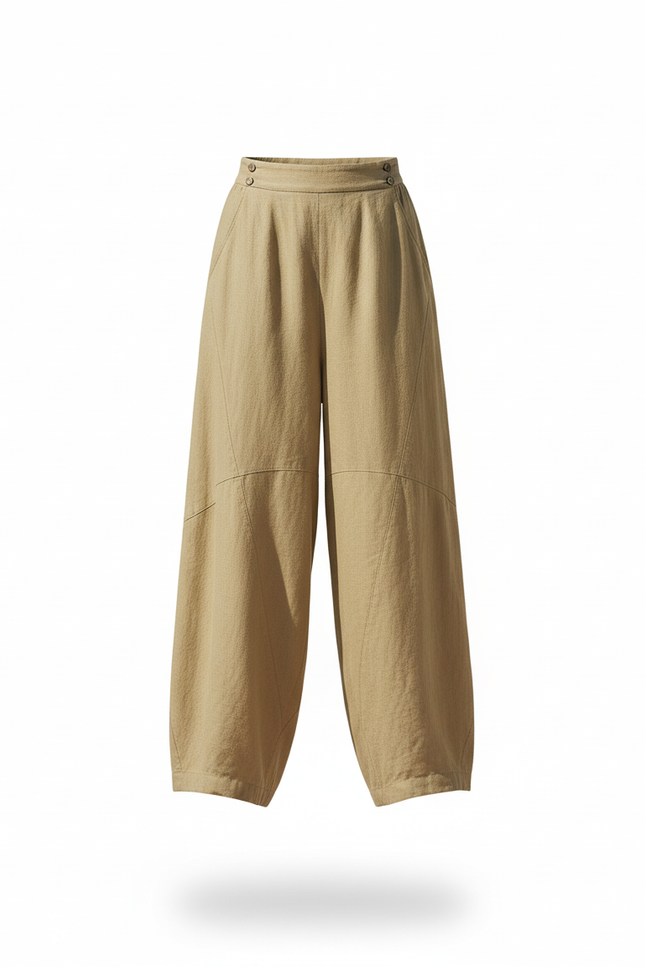 Pantalon En Lin Kaki Ample Décontracté Fluide Chic - vue 3
