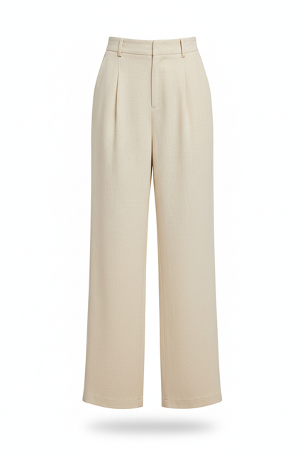 Pantalon En Lin Ample Beige Élégant Décontracté Fluide - vue 3