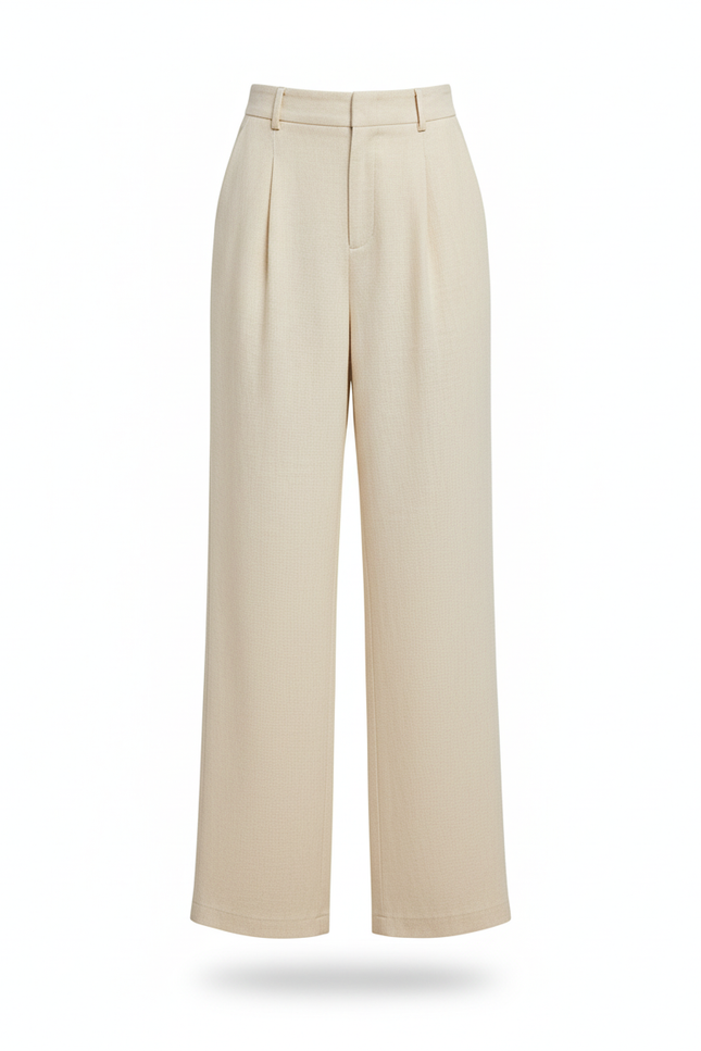 Pantalon En Lin Ample Beige Élégant Décontracté Fluide - vue 3