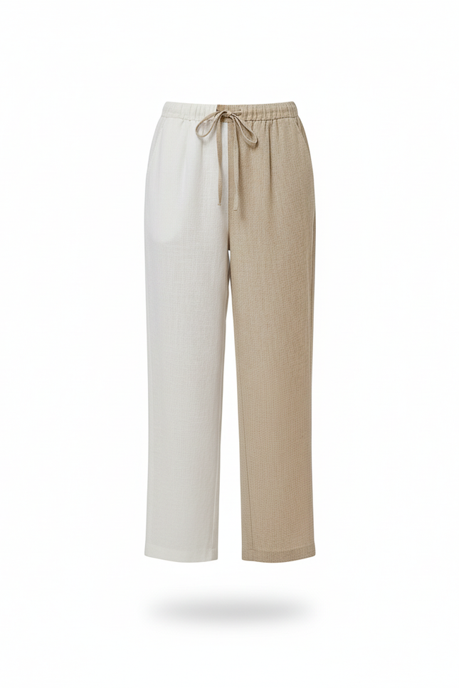 Pantalon En Lin Bicolore Ample Taille Élastique Confortable - Multicolore - vue 3