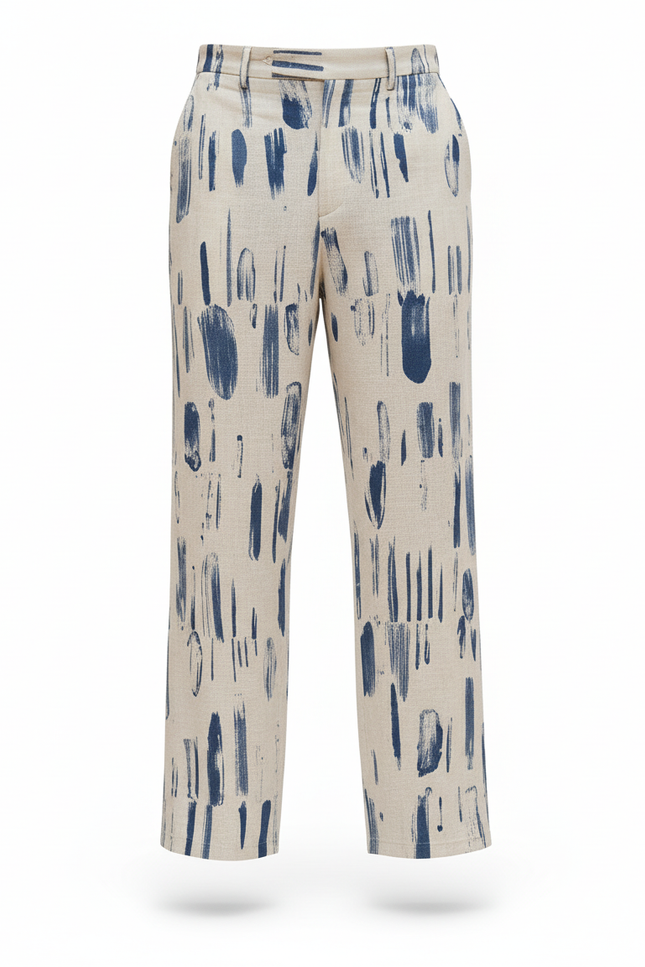 Pantalon En Lin Imprimé Bleu Ample Décontracté Estival - vue 3