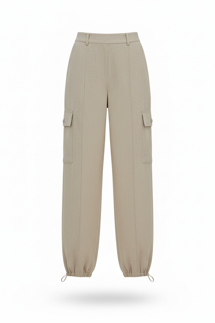 Pantalon En Lin Gris Clair Ample Cargo Droit Femme - vue 3