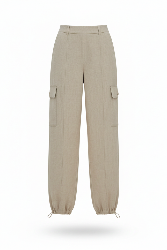 Pantalon En Lin Gris Clair Ample Cargo Droit Femme - vue 3