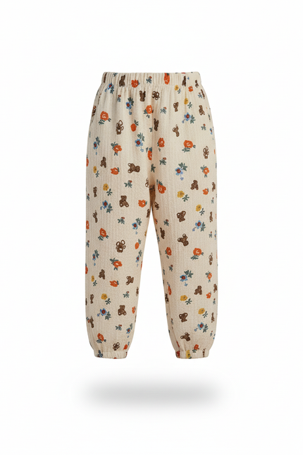 Pantalon En Lin Écru Imprimé Fleuri Ample Fille - Multicolore - vue 3