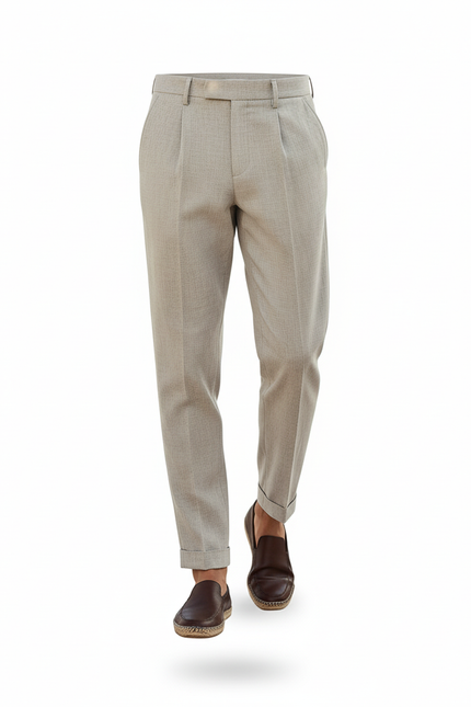Pantalon En Lin Homme Plissé Gris Clair Élégant - vue 3