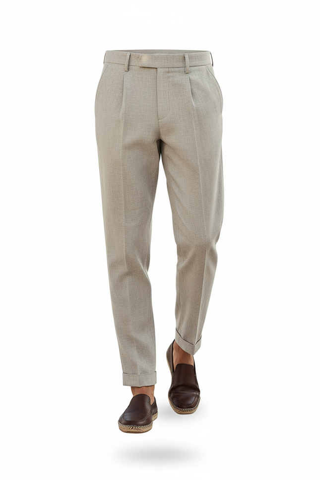 Pantalon En Lin Homme Plissé Gris Clair Élégant - vue 3