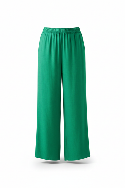 Pantalon En Lin Vert Ample Fluide Décontracté Femme - vue 3