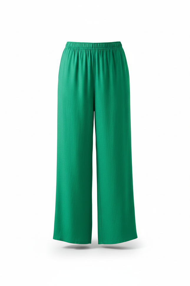 Pantalon En Lin Vert Ample Fluide Décontracté Femme - vue 3