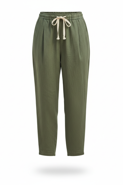 Pantalon Lin Vert Kaki - vue 3